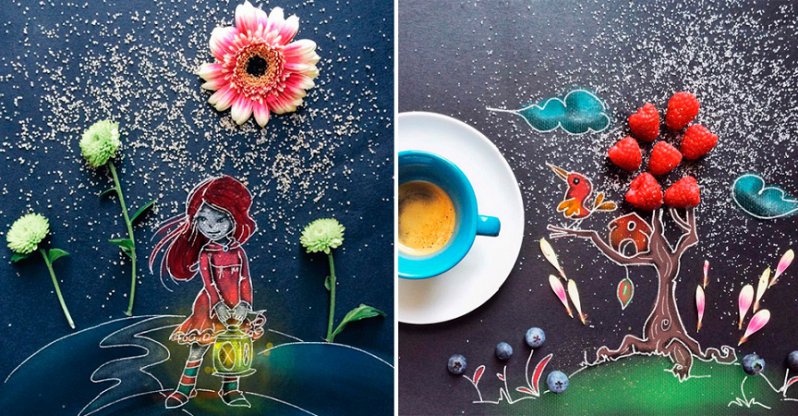 Adorables ilustraciones hechas con café, frutos secos, azúcar y galletas 