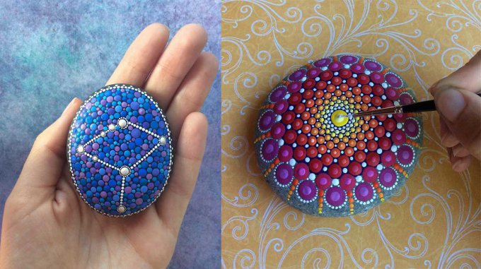 Hipnotizantes y coloridas mandalas hechas en rocas 