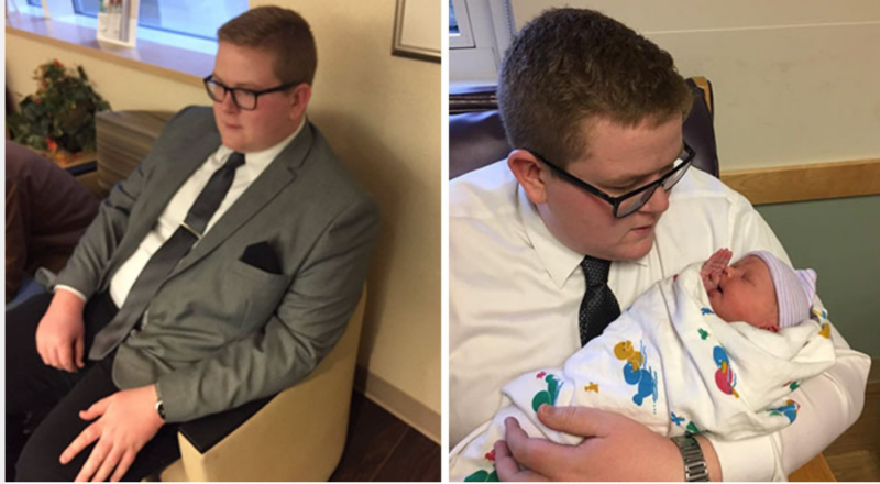 Este hombre fue al hospital con traje para conocer a su sobrina recién nacida por una razón adorable 