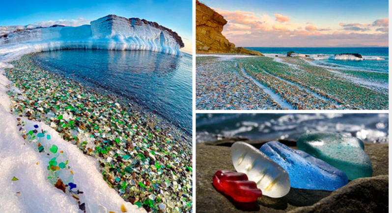 En Rusia solían tirar a la bahía las botellas de vodka y cerveza, y el océano las convirtió en coloridas “piedrecitas” de cristal 