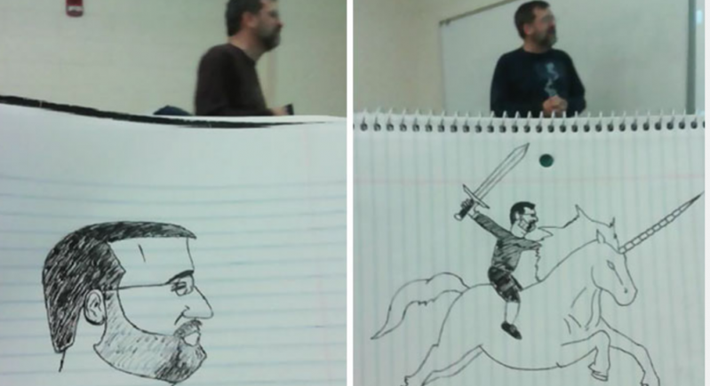 Este alumno aburrido estuvo todo el semestre dibujando a su profesor, y se nota cómo mejora en cada clase 