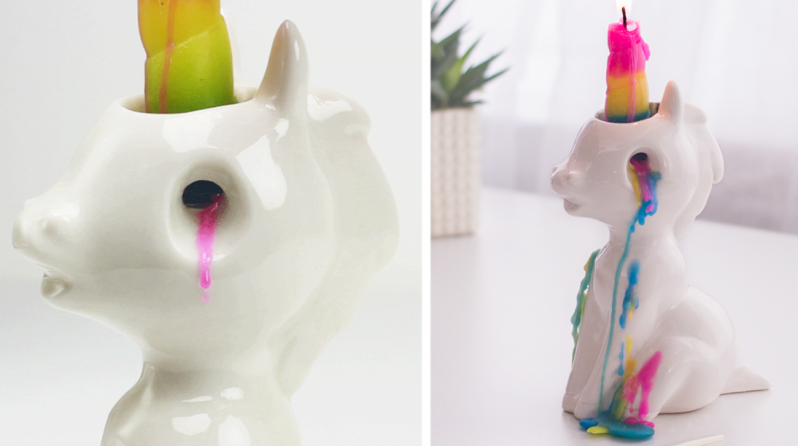 Esta vela en forma de unicornio llora lágrimas de colores al encenderla 